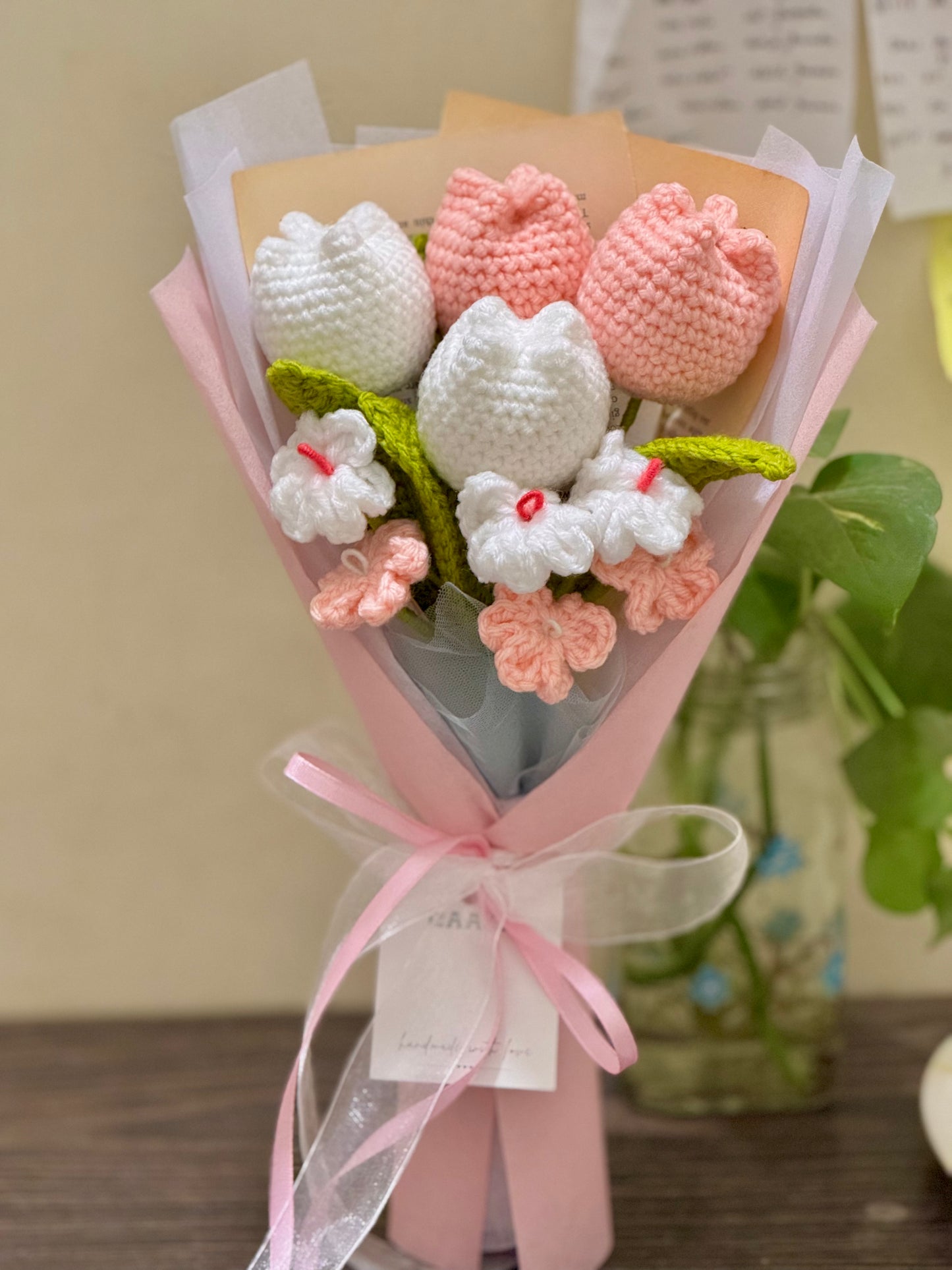 Peach Blossom Crochet Tulip Bouquet