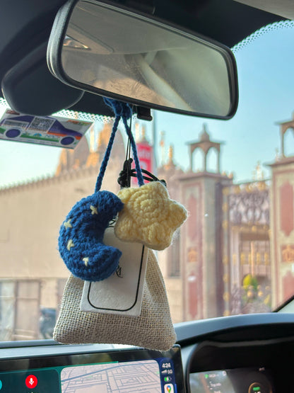 🌙✨ Moon & Star Crochet Car Hanging