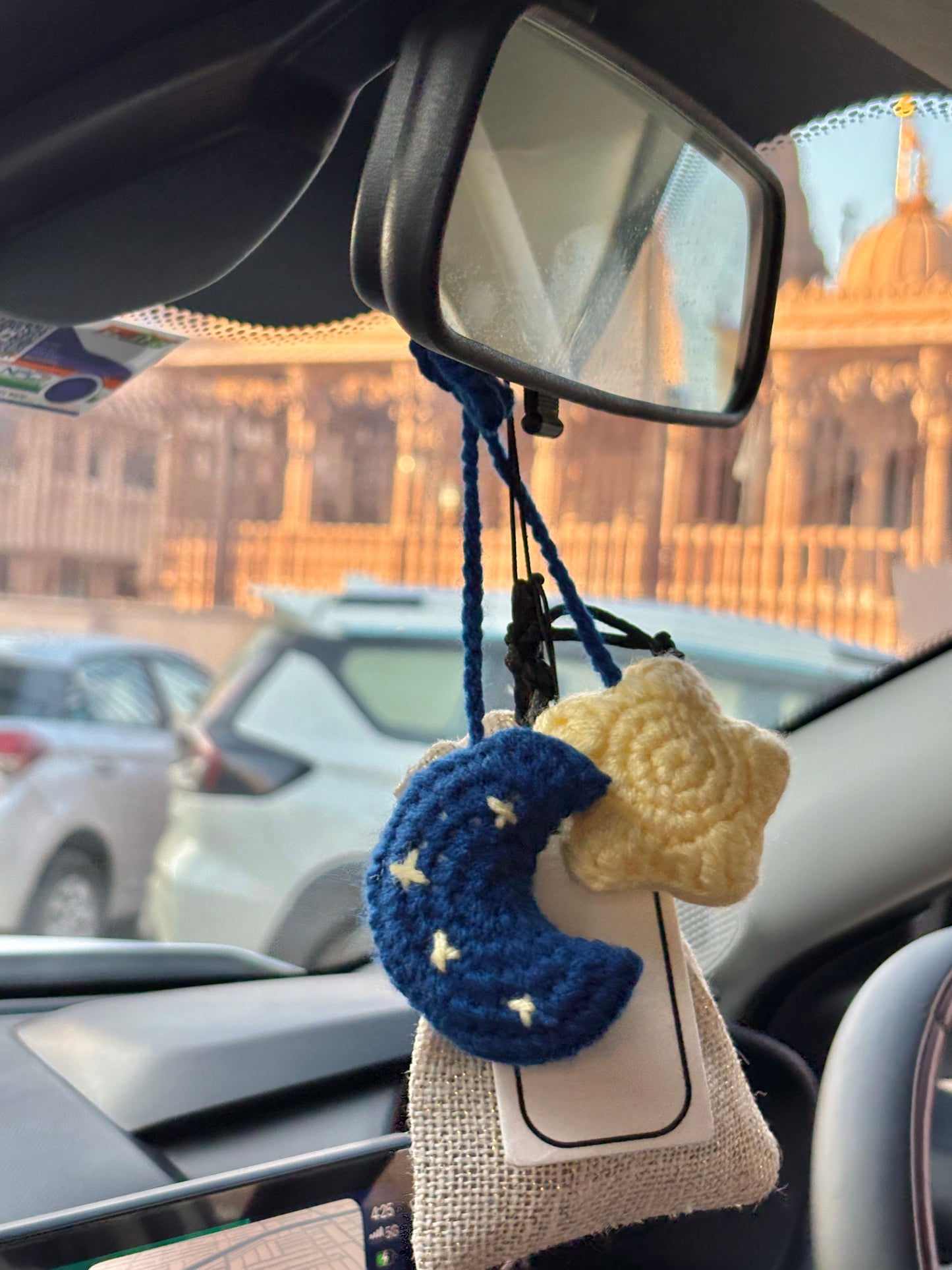 🌙✨ Moon & Star Crochet Car Hanging