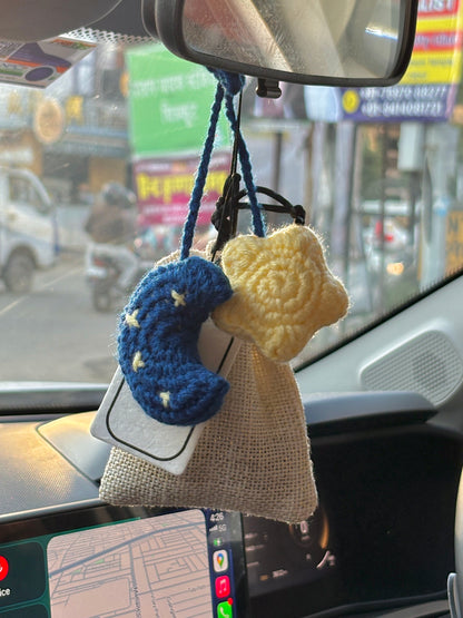 🌙✨ Moon & Star Crochet Car Hanging