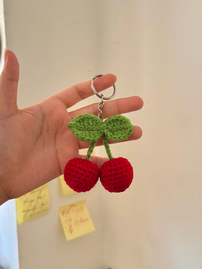 Cherry Charm Crochet Keychain